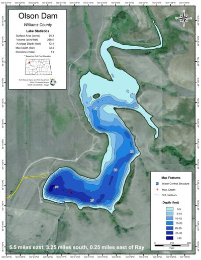 North Dakota Game and Fish Department Olson (Willy's) Dam - Williams County digital map