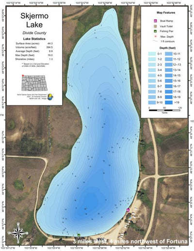 North Dakota Game and Fish Department Skjermo Lake - Divide County digital map