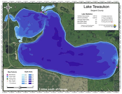 North Dakota Game and Fish Department Tewaukon, Lake - Sargent County digital map
