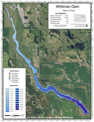 North Dakota Game and Fish Department Whitman Dam - Nelson County digital map