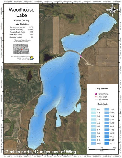 North Dakota Game and Fish Department Woodhouse Lake - Kidder County digital map