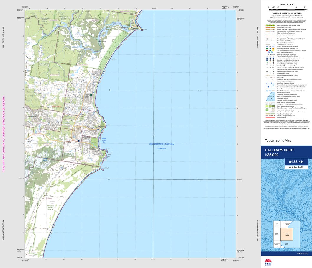 Hallidays Point 9433-4N Map by NSW Government Spatial Services | Avenza ...