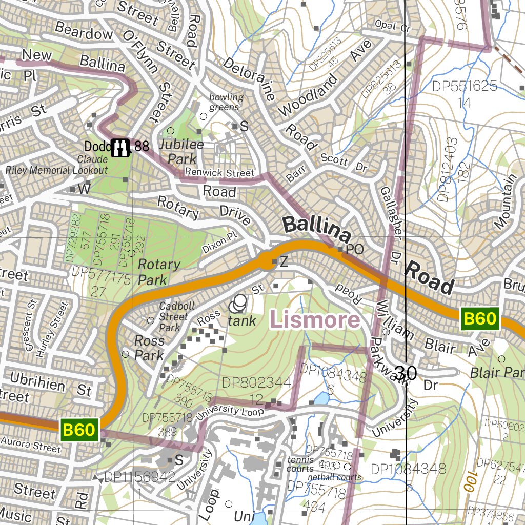 Lismore Postcode Symbol Lismore 9540-2N Map by NSW Government Spatial Services | Avenza Maps