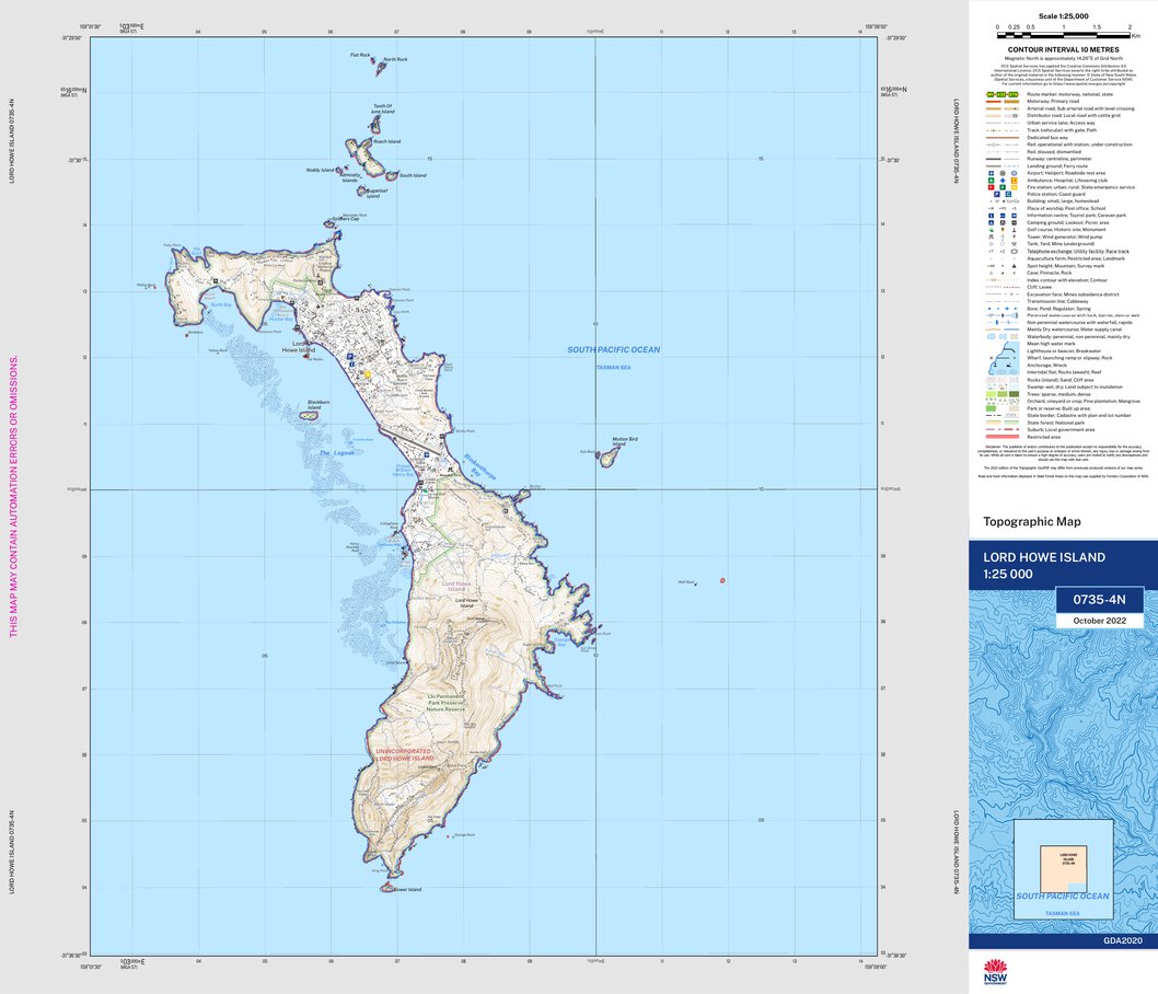 Lord Howe Island 0734-4N Map by NSW Government Spatial Services ...
