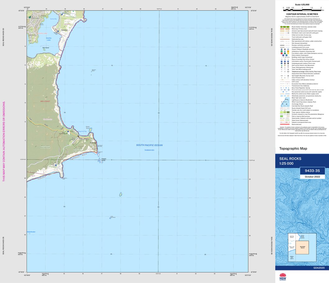 Seal Rocks 9433-3S Map by NSW Government Spatial Services | Avenza Maps
