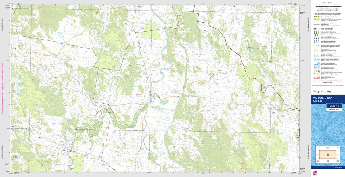 Watson Postcode Map Watsons Creek 9136-4S Map by NSW Government Spatial Services | Avenza Maps