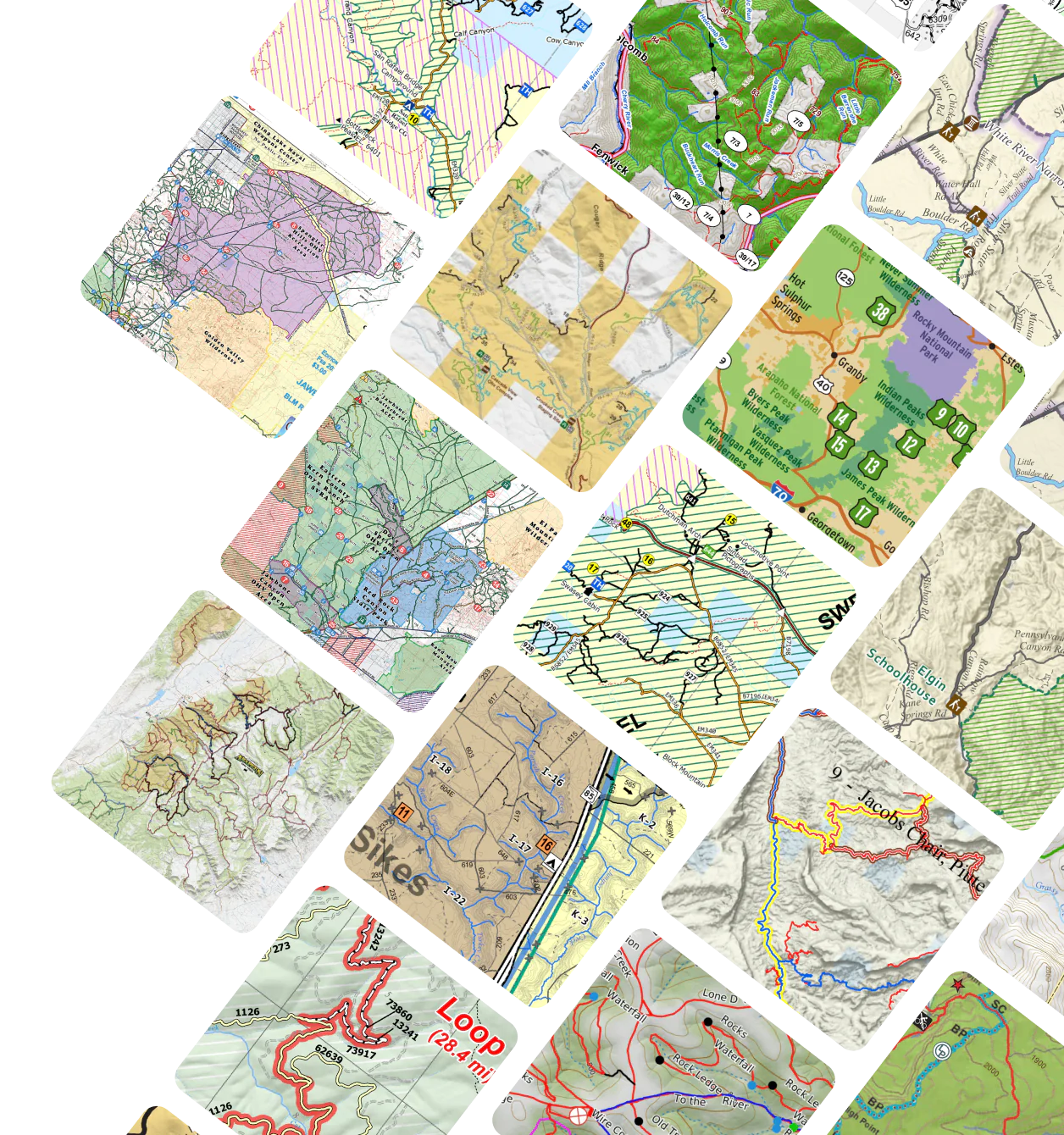 A variety of different maps displayed as tiles