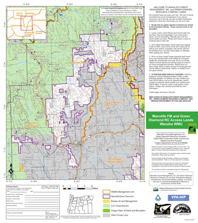 Oregon Department of Fish and Wildlife Wenaha - Manulife/Green Diamond digital map