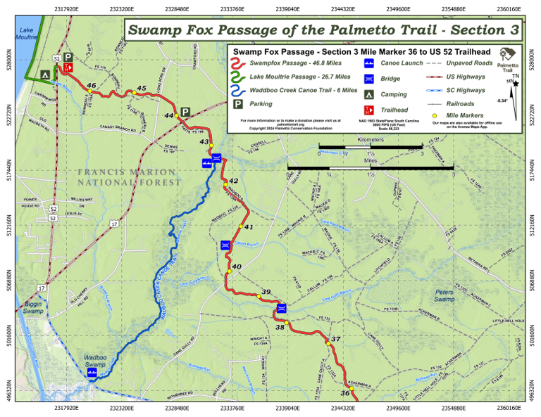 Swamp Fox Passage (Section 3) of the Palmetto Trail Map by Palmetto ...