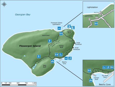 Parks Canada Bruce Peninsula National Park - Fathom Five National Marine Park - Flowerpot Map digital map