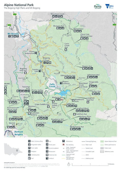 Parks Victoria Alpine National Park - Bogong High Plains Visitor Guide digital map