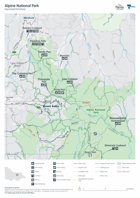 Alpine National Park Mansfield-Whitfield Visitor Guide Map by Parks ...