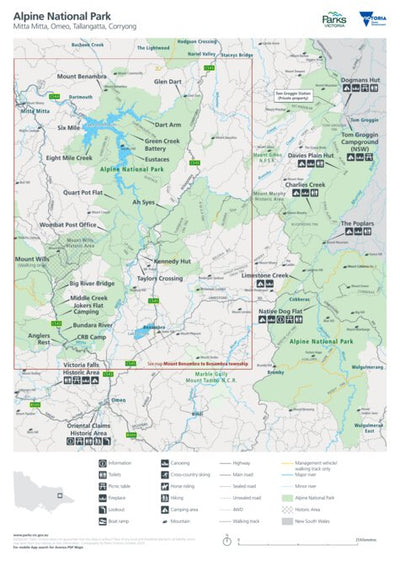 Parks Victoria Alpine National Park Mitta Mitta Visitor Guide digital map