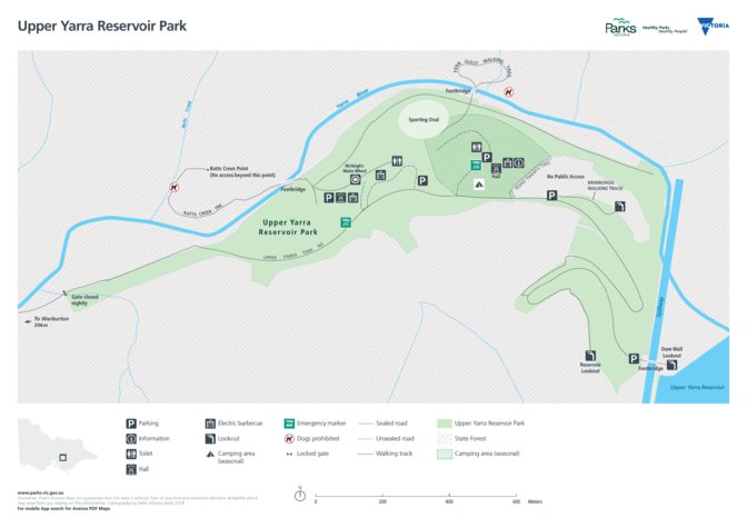 Yarra Ranges Map Upper Yarra Reservoir Park Visitor Guide Map by Parks Victoria | Avenza ...