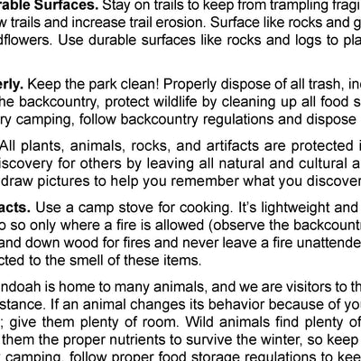 Shenandoah National Park North District Map 9 Back Preview 2