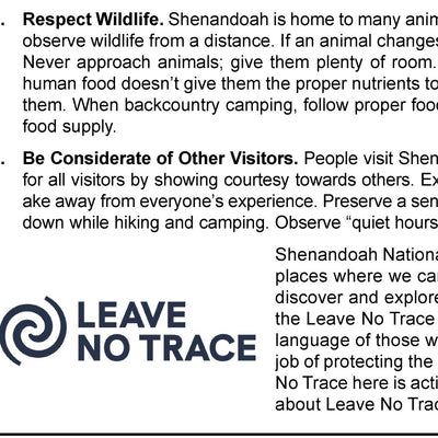 Shenandoah National Park North District Map 9 Back Preview 3