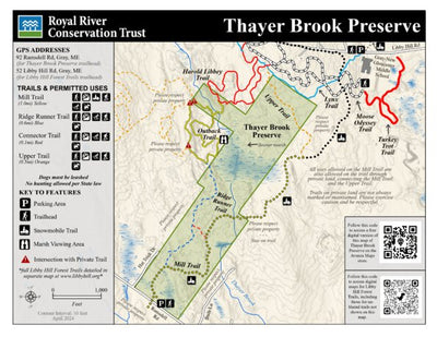 Royal River Conservation Trust RRCT 2024 Thayer Brook Preserve Kiosk Map digital map