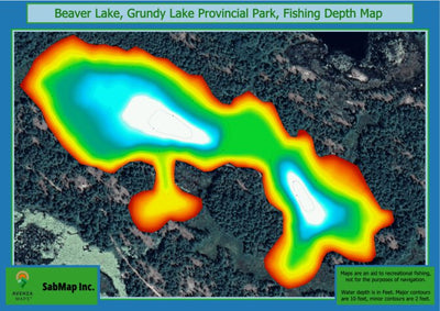 SabMap Inc. Fishing Depth Map - Beaver Lake, Grundy Lake Provincial Park digital map