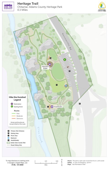 Santa Clara County Parks and Recreation Hike the 100 - Chitactac Adams digital map