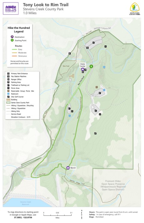 Santa Clara County Parks and Recreation Hike the 100 - Stevens Creek - Tony Look North digital map