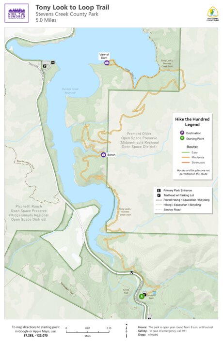 Santa Clara County Parks and Recreation Hike the 100 - Stevens Creek - Tony Look South digital map