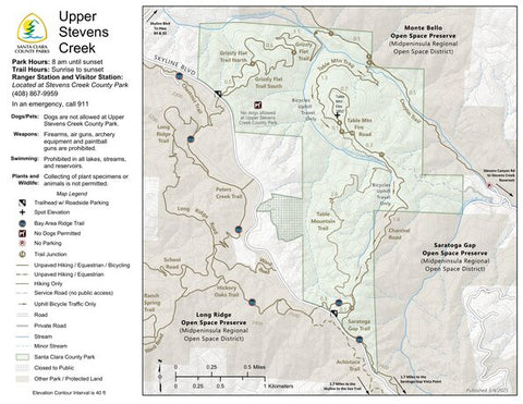 Upper Stevens Creek County Park Guide Map Preview 1