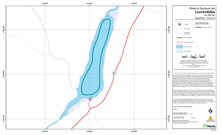 Lac Bernier (Route 331) (Laurentides) Map by Sepaq | Avenza Maps