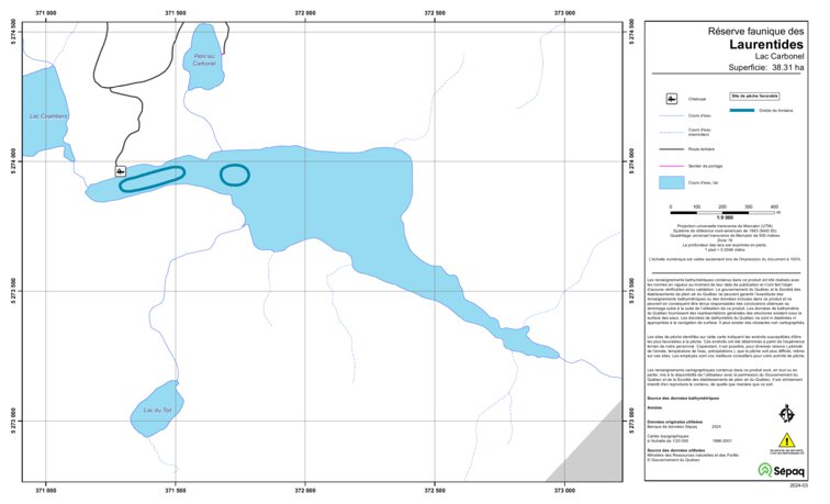 Lac Carbonel (Laurentides) Map by Sepaq | Avenza Maps