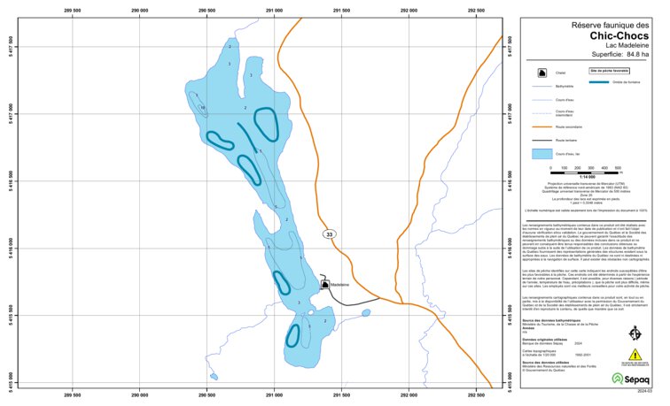 Sepaq Map Lac Madeleine (Chic-Chocs) Map by Sepaq | Avenza Maps