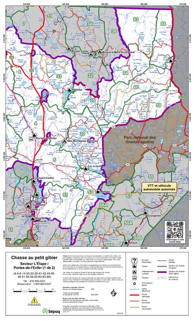 Réserve faunique des Laurentides : Carte de chasse au petit gibier (L'Étape / Portes-de-l'Enfer 1) Preview 1