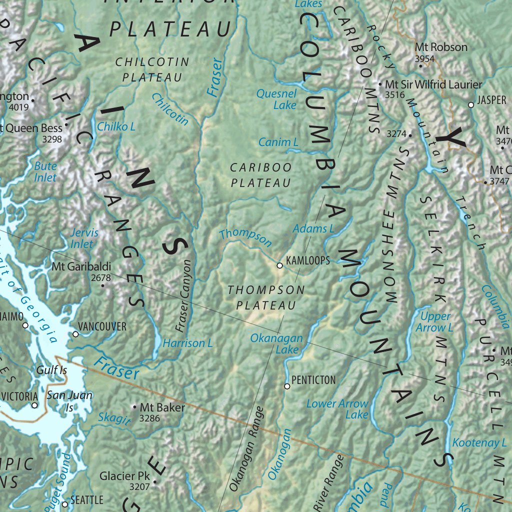 Physical Features of North America - Elevations in Meters Map by ...