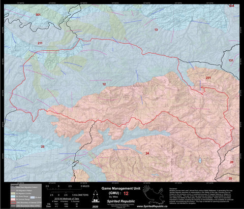 2020 Double Map GMU 12 Big Game Colorado Public / Private Lands and ...