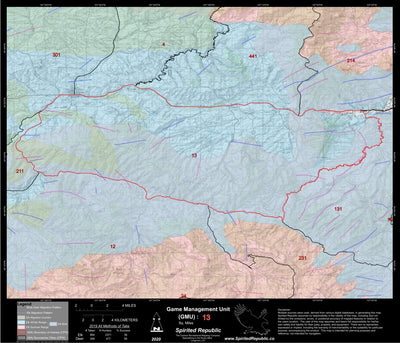 Spirited Republic 2020 Colorado Big Game Elk/Deer Topo Hunt Habitat Range GMU 13 digital map