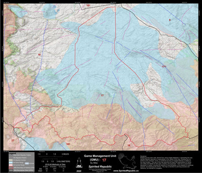 Spirited Republic 2020 Colorado Big Game Elk/Deer Topo Hunt Habitat Range GMU 17 digital map