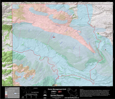 Spirited Republic 2020 Colorado Big Game Elk/Deer Topo Hunt Habitat Range GMU 201 digital map