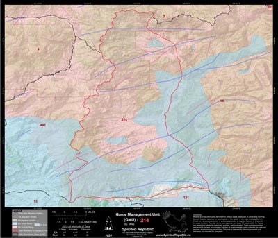 Spirited Republic 2020 Colorado Big Game Elk/Deer Topo Hunt Habitat Range GMU 214 digital map