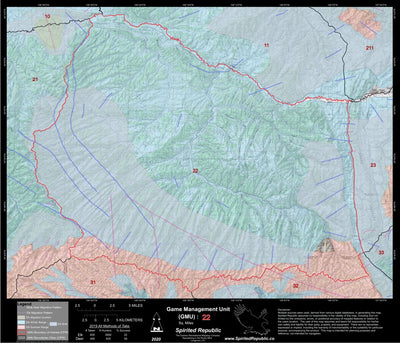 Spirited Republic 2020 Colorado Big Game Elk/Deer Topo Hunt Habitat Range GMU 22 digital map