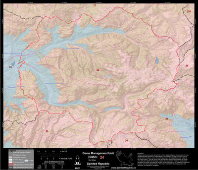 Spirited Republic 2020 Colorado Big Game Elk/Deer Topo Hunt Habitat Range GMU 24 digital map