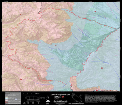 Spirited Republic 2020 Colorado Big Game Elk/Deer Topo Hunt Habitat Range GMU 25 digital map