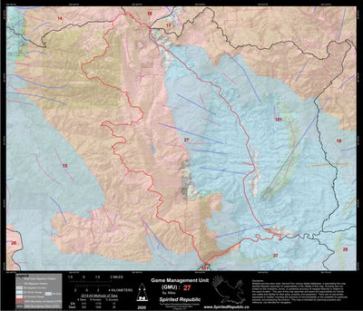 Spirited Republic 2020 Colorado Big Game Elk/Deer Topo Hunt Habitat Range GMU 27 digital map