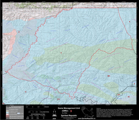 Spirited Republic 2020 Colorado Big Game Elk/Deer Topo Hunt Habitat Range GMU 3 digital map