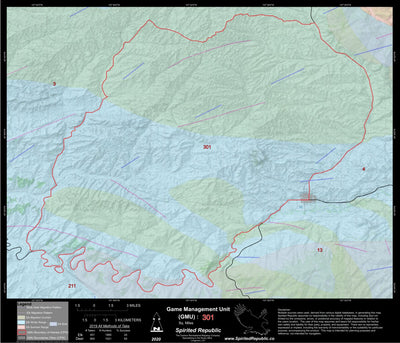 Spirited Republic 2020 Colorado Big Game Elk/Deer Topo Hunt Habitat Range GMU 301 digital map