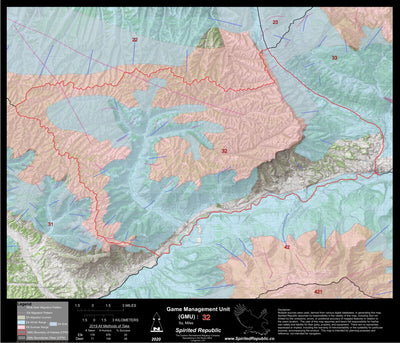 Spirited Republic 2020 Colorado Big Game Elk/Deer Topo Hunt Habitat Range GMU 32 digital map