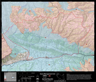 Spirited Republic 2020 Colorado Big Game Elk/Deer Topo Hunt Habitat Range GMU 33 digital map