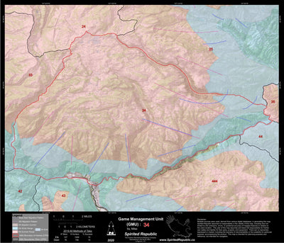Spirited Republic 2020 Colorado Big Game Elk/Deer Topo Hunt Habitat Range GMU 34 digital map