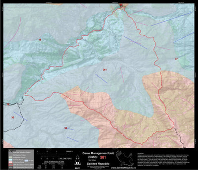 Spirited Republic 2020 Colorado Big Game Elk/Deer Topo Hunt Habitat Range GMU 361 digital map