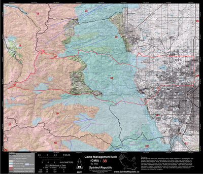 Spirited Republic 2020 Colorado Big Game Elk/Deer Topo Hunt Habitat Range GMU 38 digital map