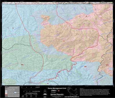 Spirited Republic 2020 Colorado Big Game Elk/Deer Topo Hunt Habitat Range GMU 4 digital map