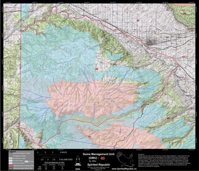 Spirited Republic 2020 Colorado Big Game Elk/Deer Topo Hunt Habitat Range GMU 40 digital map