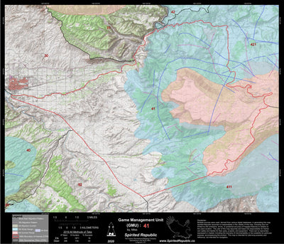 Spirited Republic 2020 Colorado Big Game Elk/Deer Topo Hunt Habitat Range GMU 41 digital map